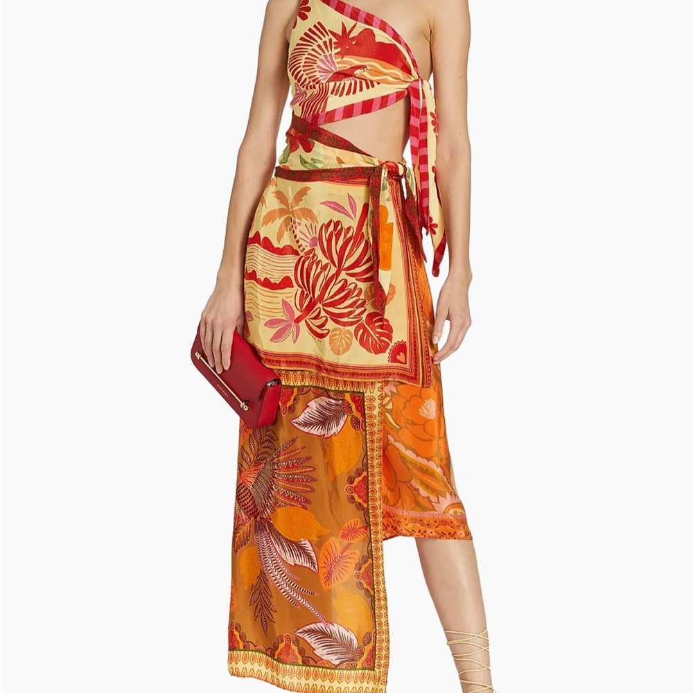 Farm Rio Forest Mixed Scarves Midi Dress Size XXS